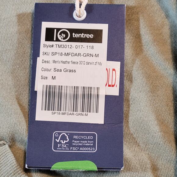 Tentree Men's Sea Grass Green Full Zip Hoodie Sustainable Medium NWT - Picture 14 of 14